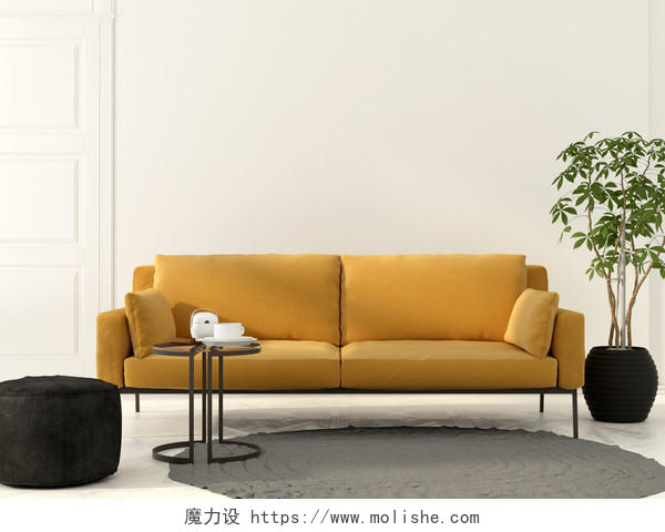 黄色沙发简约风格室内客厅建筑整齐客厅室内设计